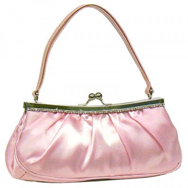 Evening Bag - Satin w/ Embellished Rhinestones - Pink - BG-40639PNK